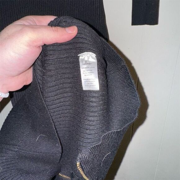 Lulu’s Women's Black Ribbed Knit Dress Size L Long Sleeve - Picture 4 of 5